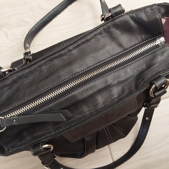 Coach GALLERY F13759 Black Leather Double Handle Satchel Handbag.  Size … - Picture 9 of 14